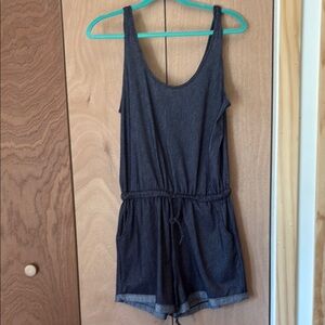 Women’s Navy Romper with Elastic Waist and Contrasting Cuffs
